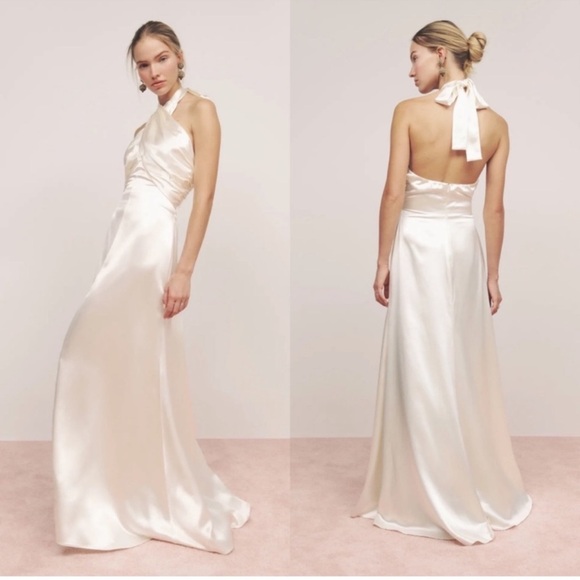 Reformation Veria Silk Halter Dress Maxi Gown Bridal Neck Ivory Size 0 NEW